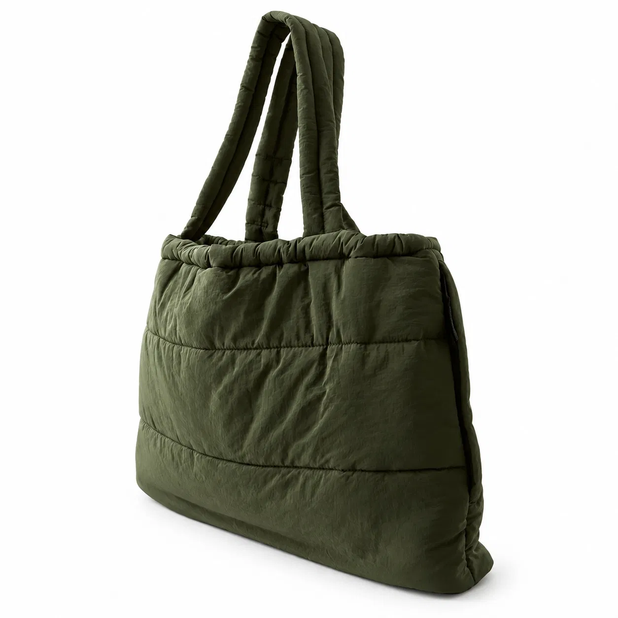 Custom Puffy Quilted Tote Bag with Drawstring Opening and Side Zip Pocket