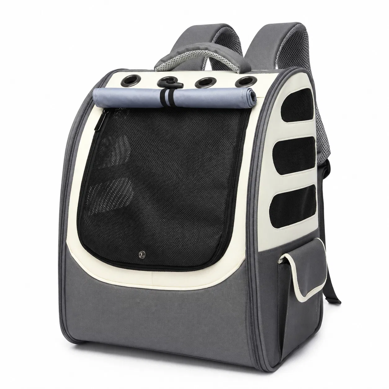 Expandable Foldable Oxford Pet Carrier Backpack with Breathable Mesh for Cats