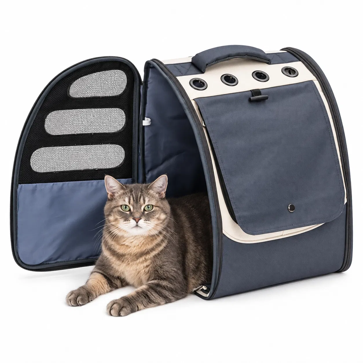 Expandable Foldable Oxford Pet Carrier Backpack with Breathable Mesh for Cats