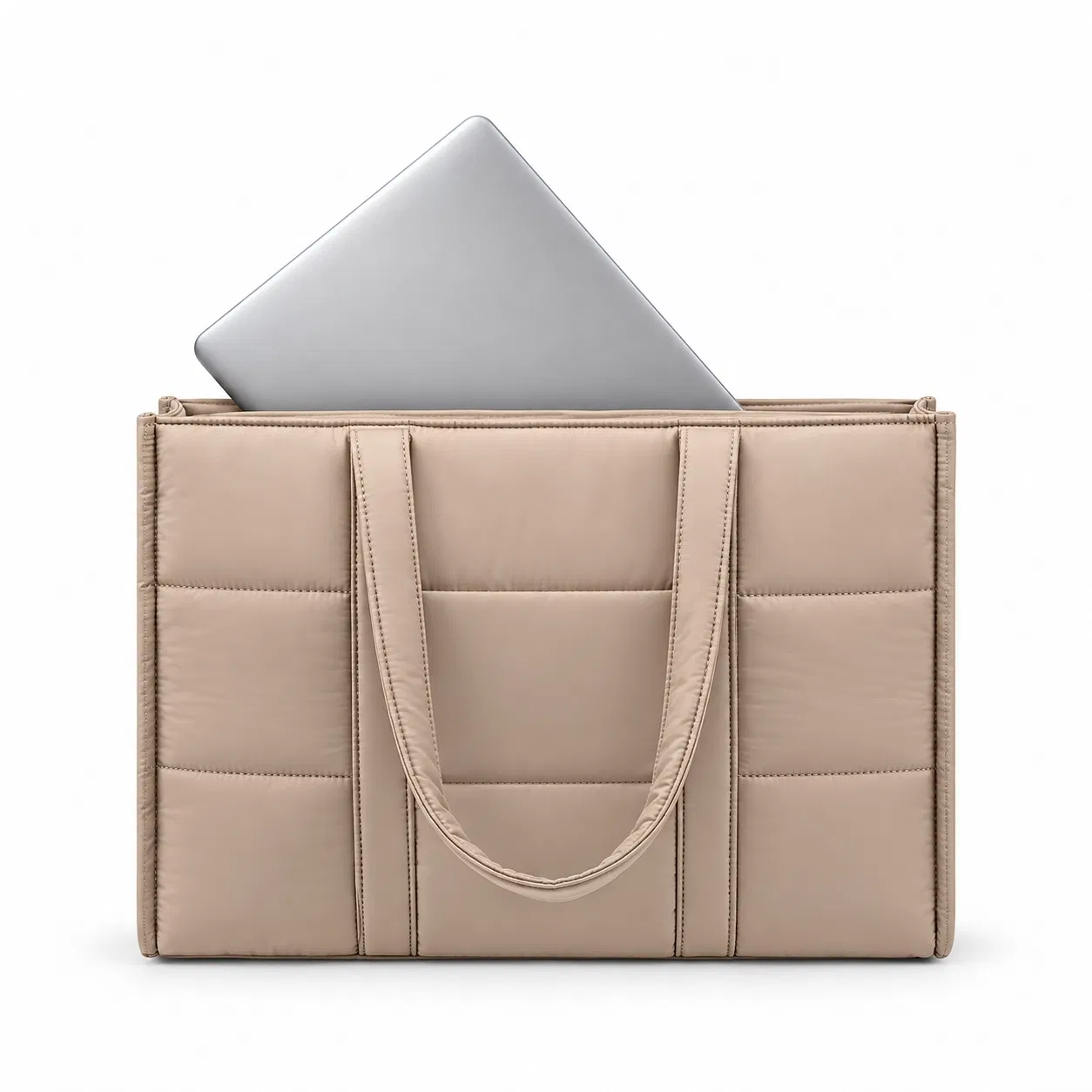 Quilted Recycled Nylon Laptop Tote Bag with Zipper and Trolley Sleeve