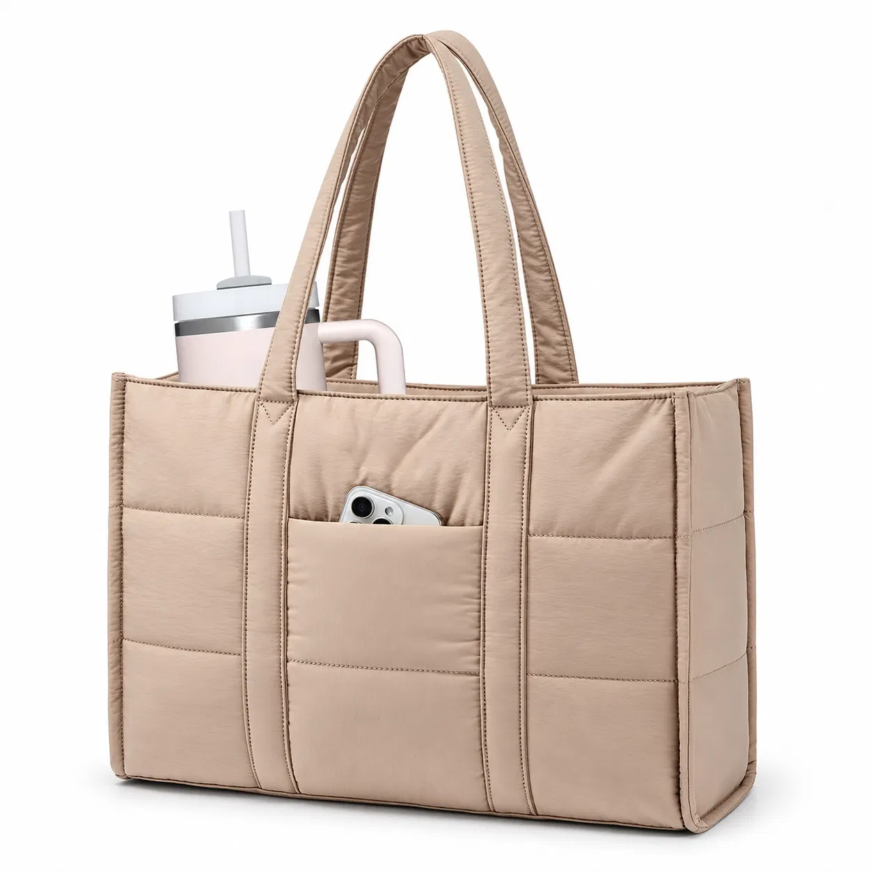 Quilted Recycled Nylon Laptop Tote Bag with Zipper and Trolley Sleeve