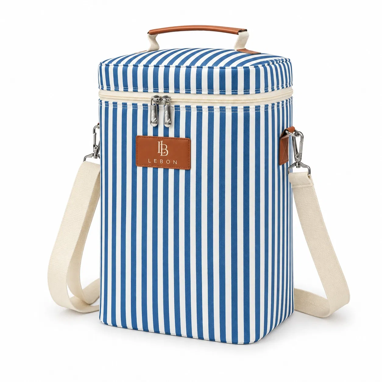 Custom Striped Wine Cooler Bag with Top Handle and Shoulder Strap