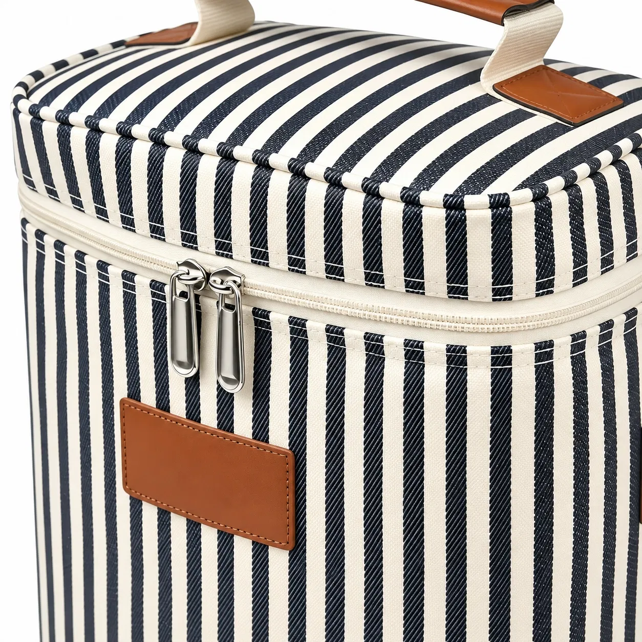 Custom Striped Wine Cooler Bag with Top Handle and Shoulder Strap