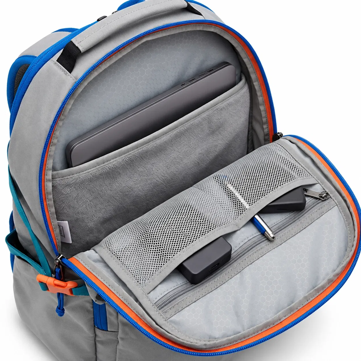 Grey Nylon Hiking Daypack with Adjustable Chest Strap and Multiple Pockets