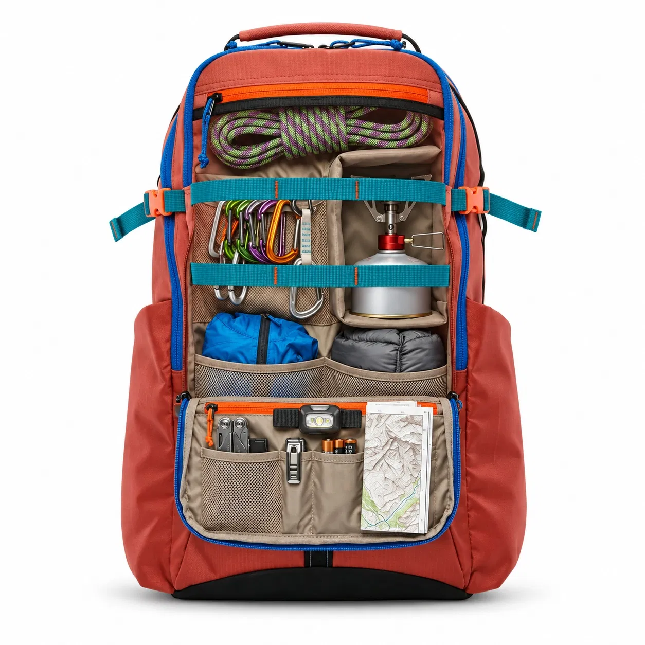 Grey Nylon Hiking Daypack with Adjustable Chest Strap and Multiple Pockets