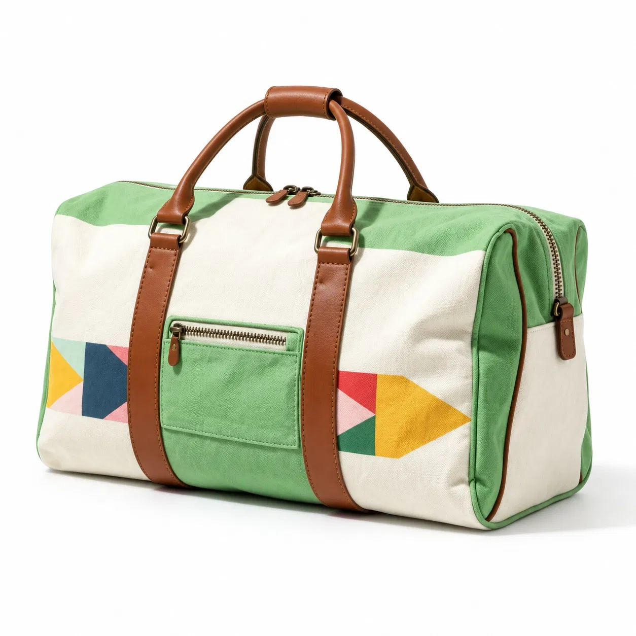 Geometric Canvas Weekender Duffel Bag with Foldable Design and Soft Handles