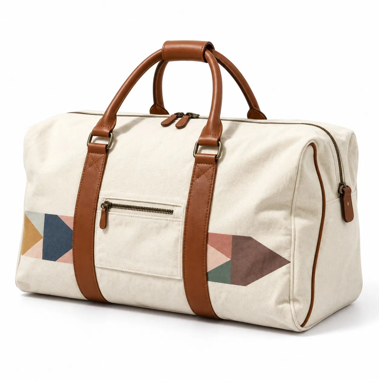 Geometric Canvas Weekender Duffel Bag with Foldable Design and Soft Handles