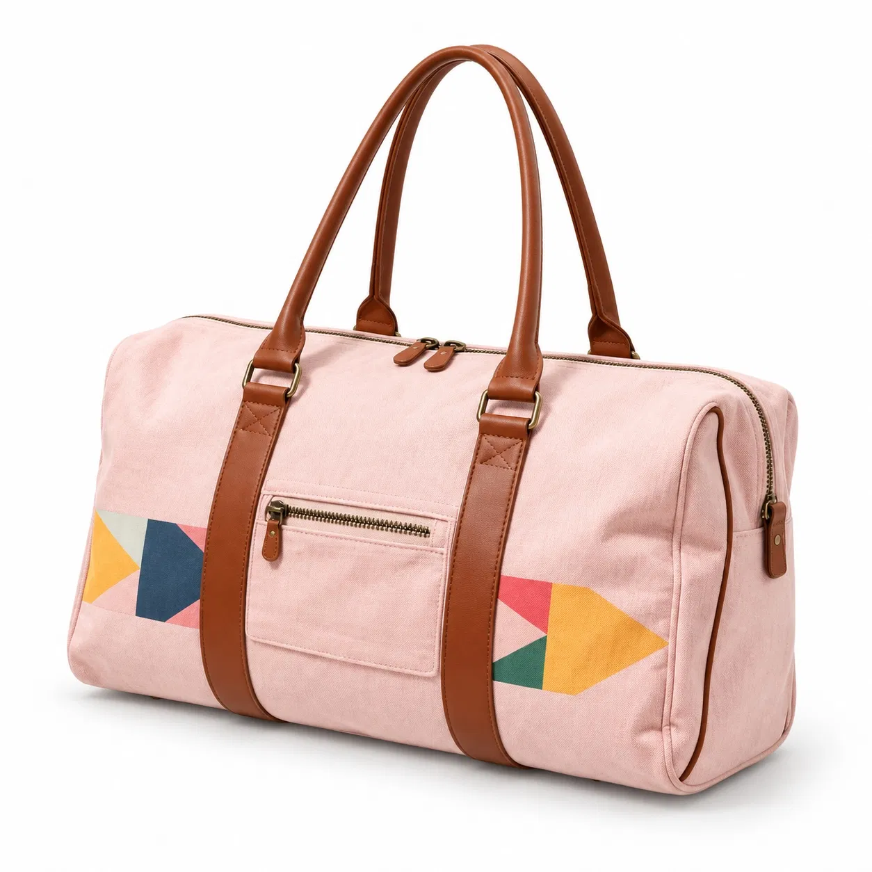 Geometric Canvas Weekender Duffel Bag with Foldable Design and Soft Handles