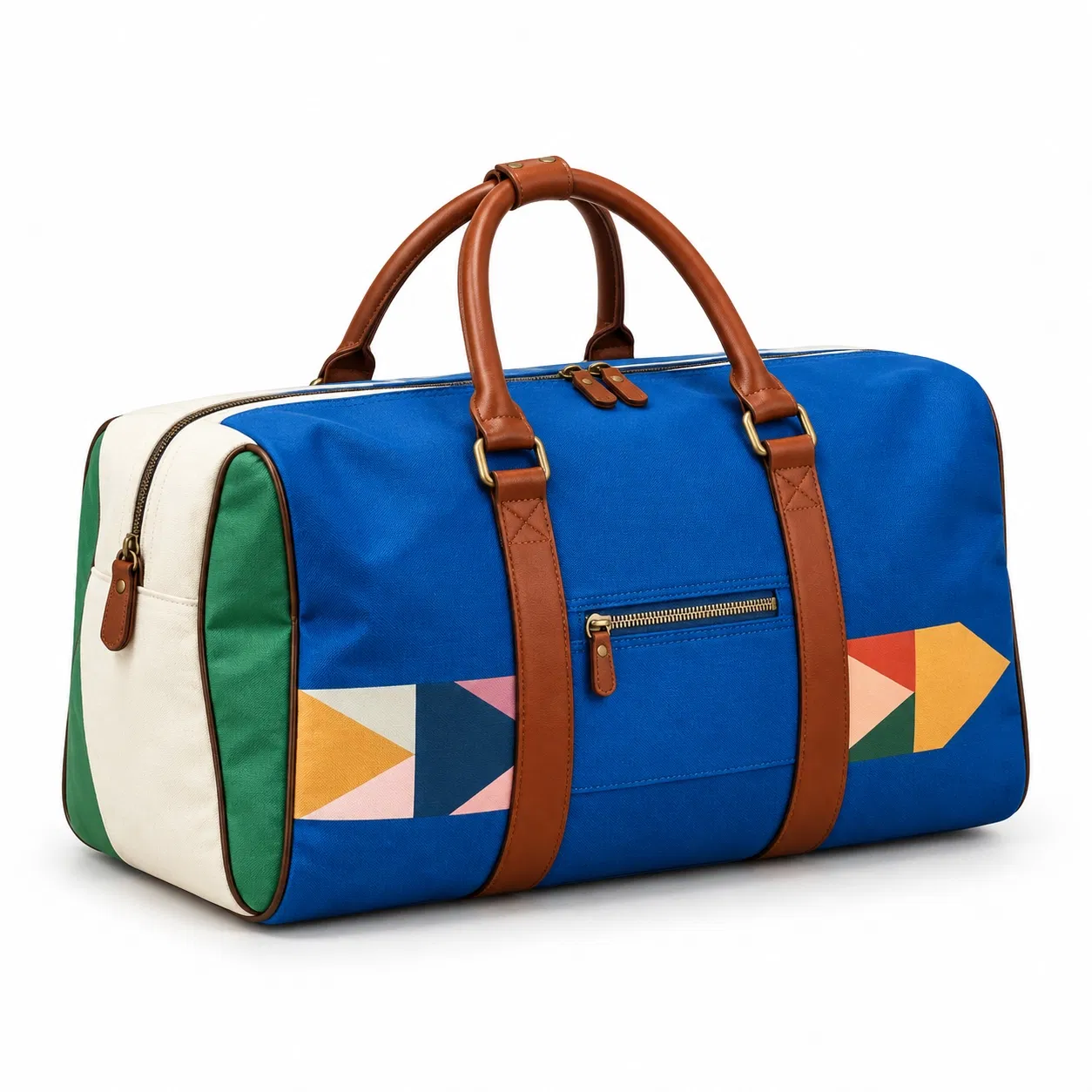 Lightweight Foldable Canvas Weekender Duffel Bag with Geometric Pattern and Zipper Closure