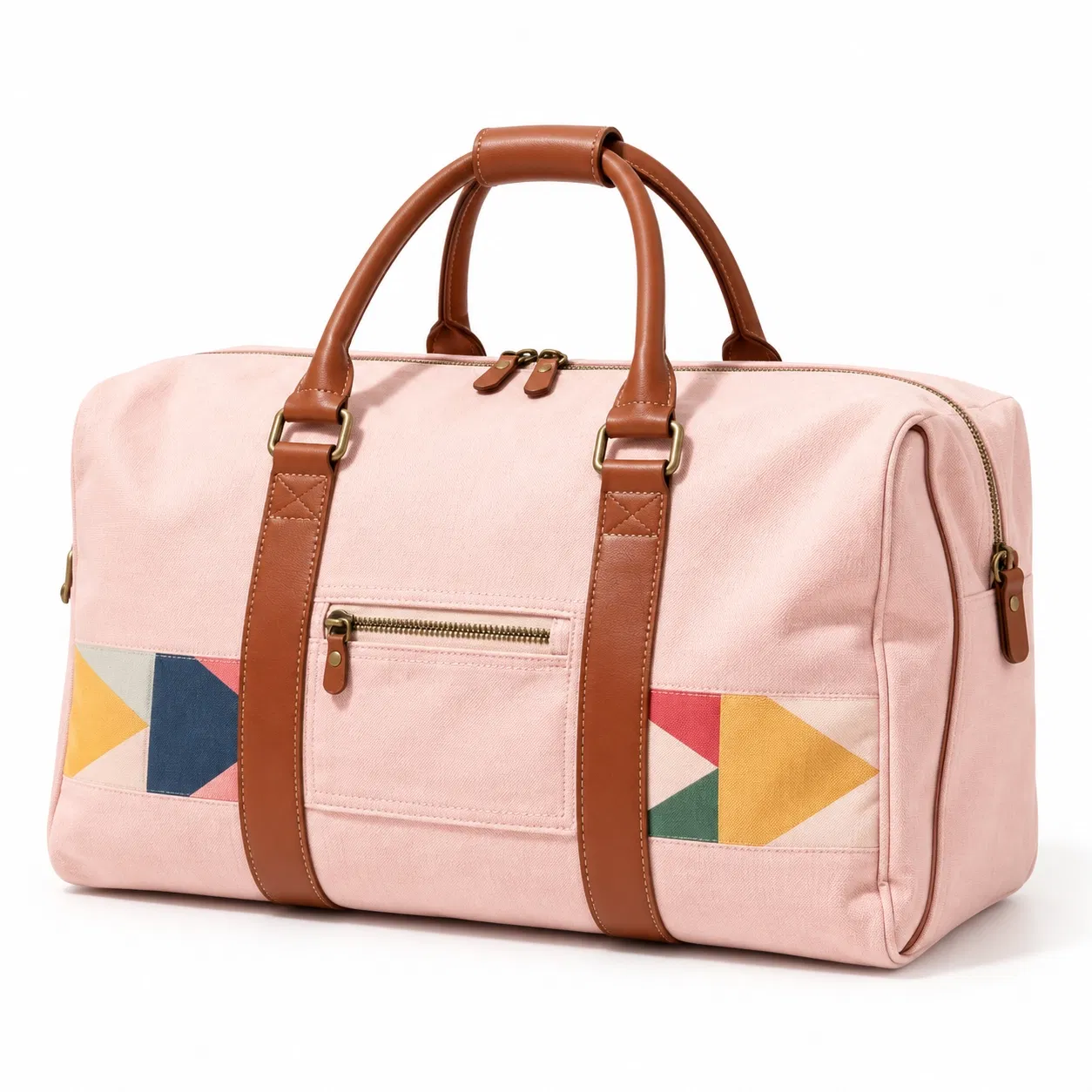 Monogrammed Canvas Travel Duffel Bag with Geometric Panels and Foldable Weekender Design