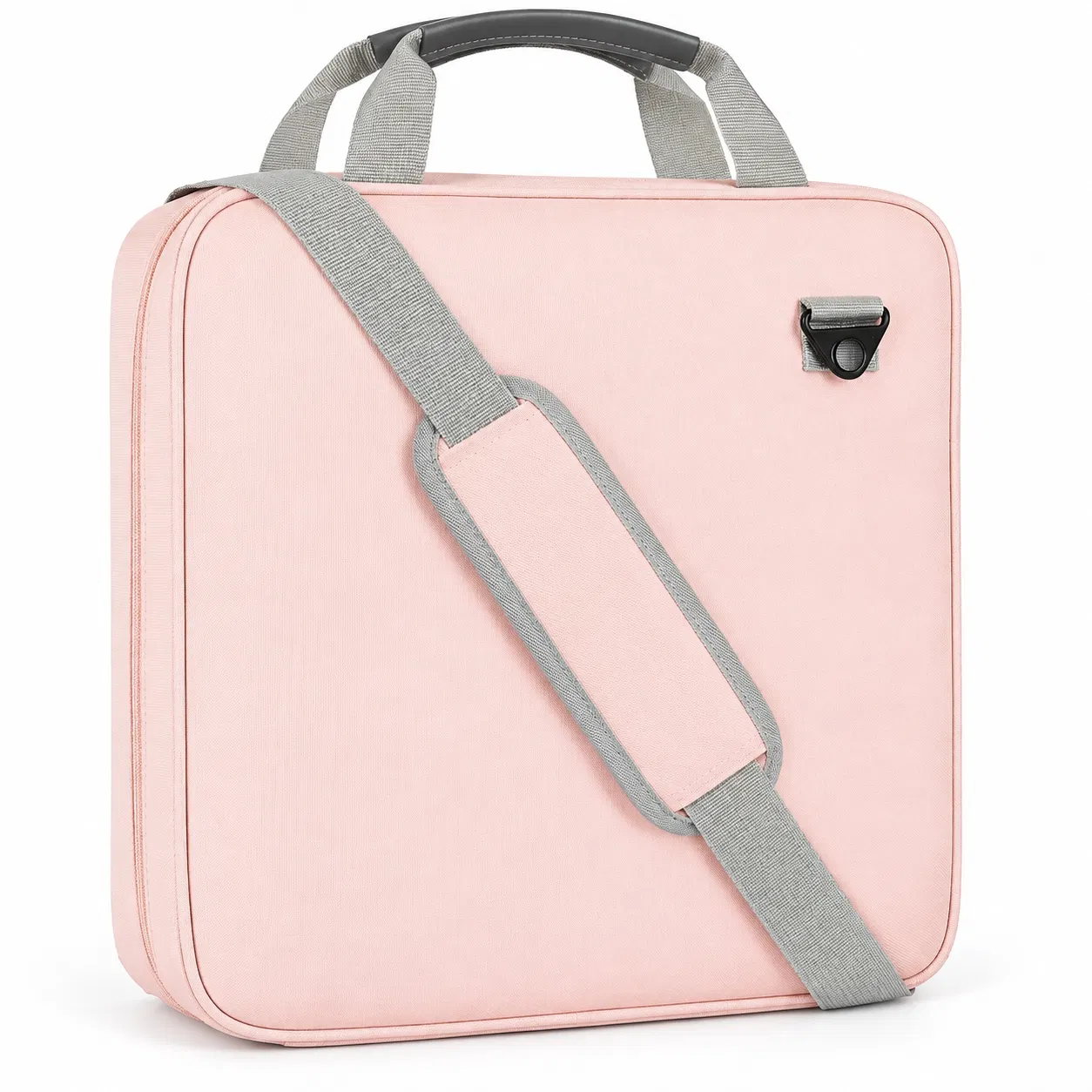 Pink Three-Ring Zipper Binder File Bag with Detachable Shoulder Strap