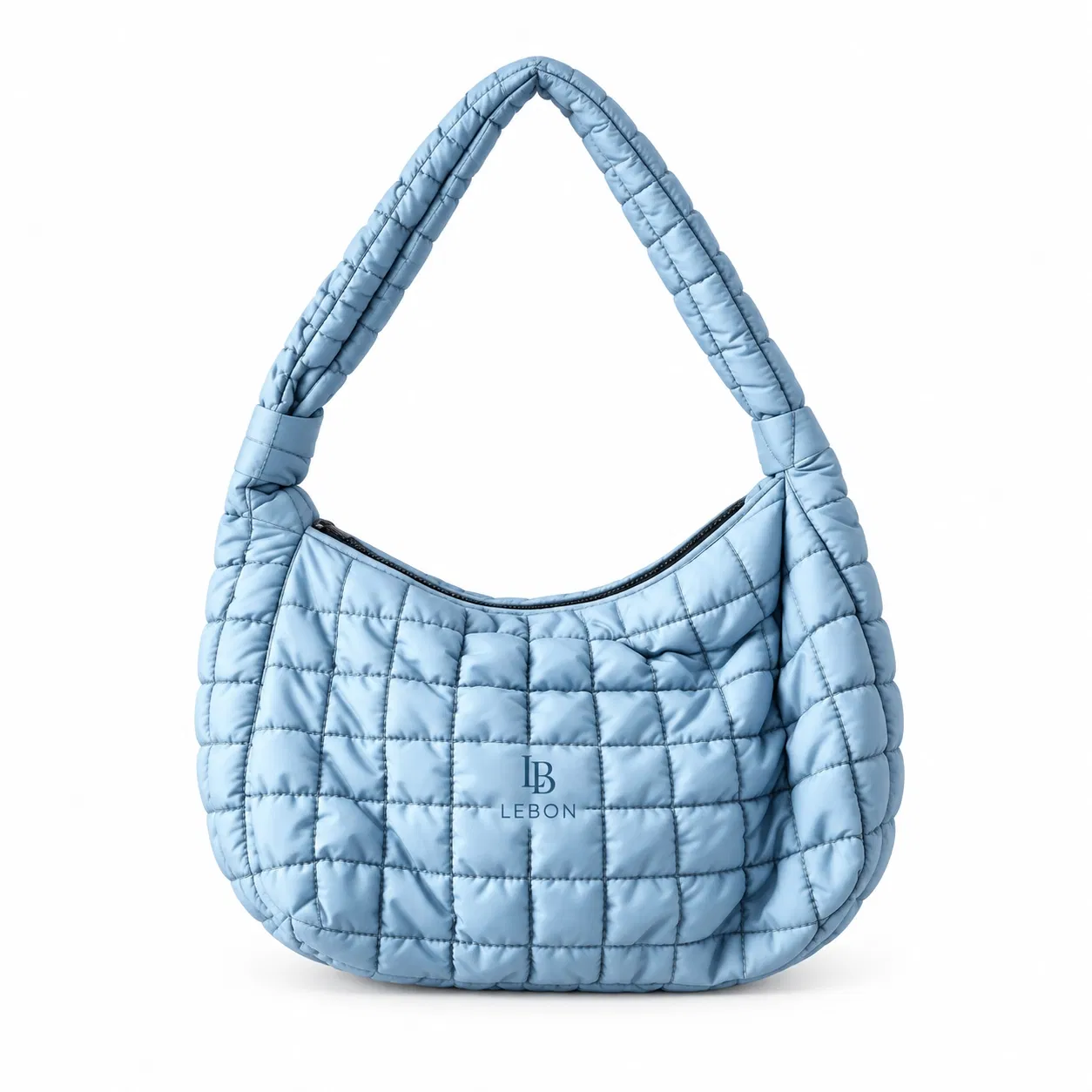 Puffy Quilted Polyester Hobo Shoulder Bag for Women with Zipper