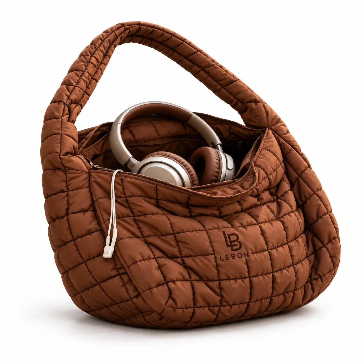 Puffy Quilted Polyester Hobo Shoulder Bag for Women with Zipper