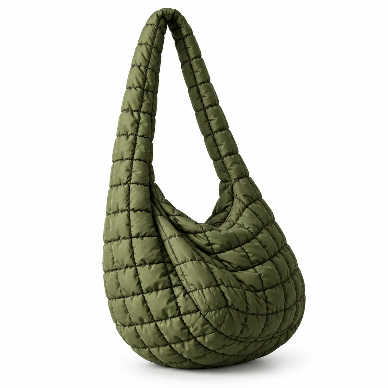 Women's Quilted Polyester Puffy Hobo Bag with Crossbody Carry