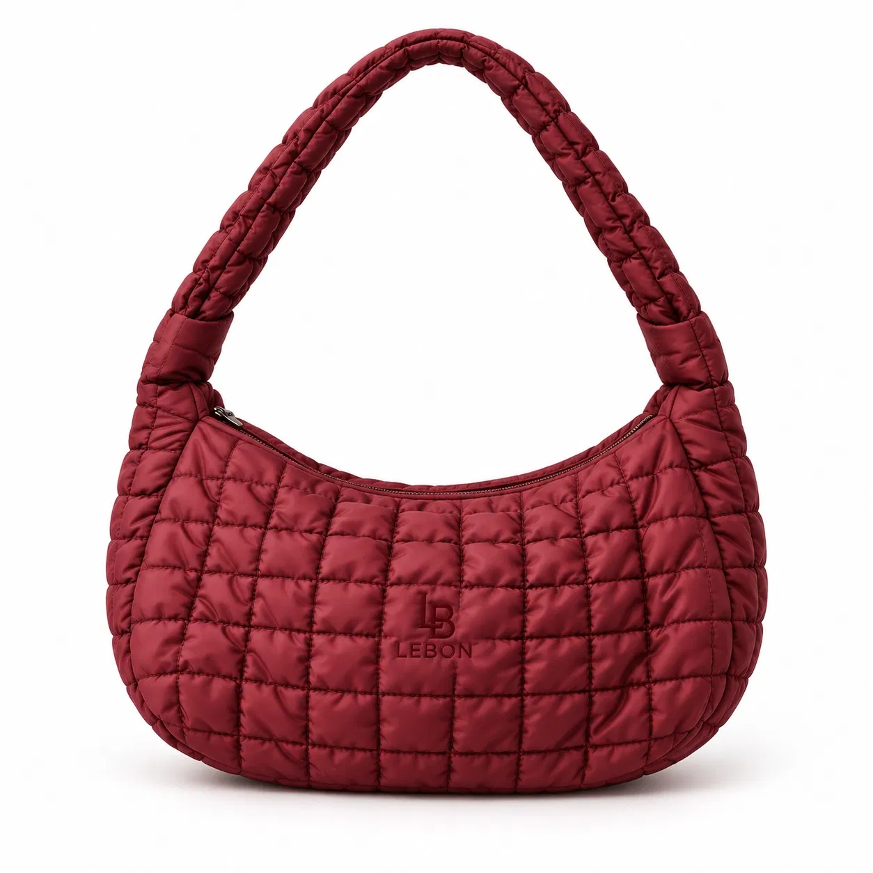 Puffy Quilted Polyester Hobo Shoulder Bag for Women with Zipper