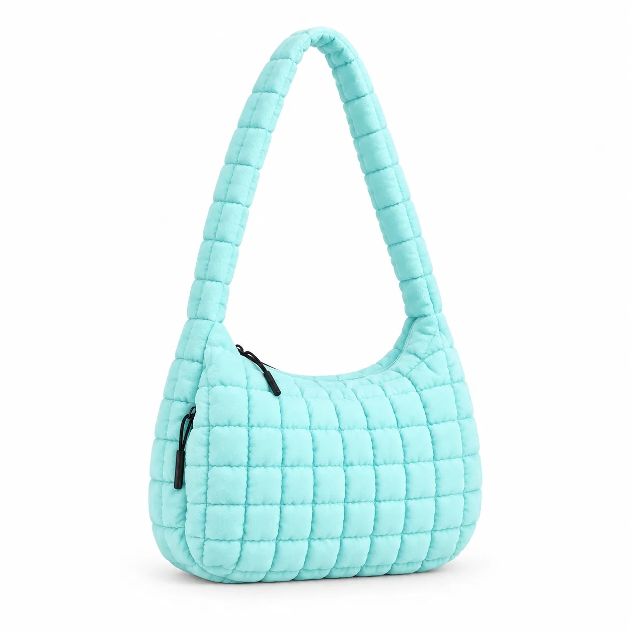 Puffy Quilted Polyester Hobo Shoulder Bag for Women with Zipper