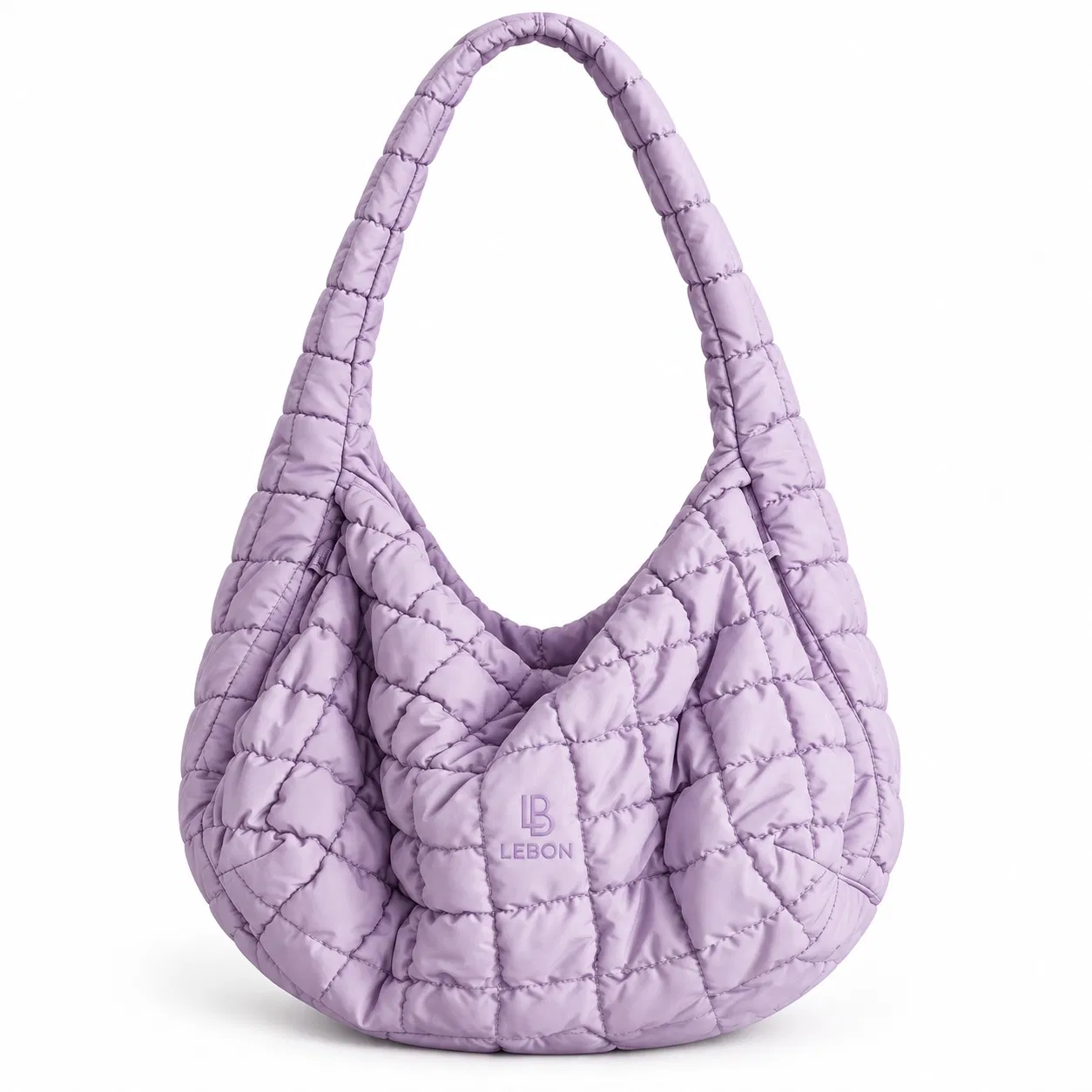 Puffy Quilted Polyester Hobo Shoulder Bag for Women with Zipper