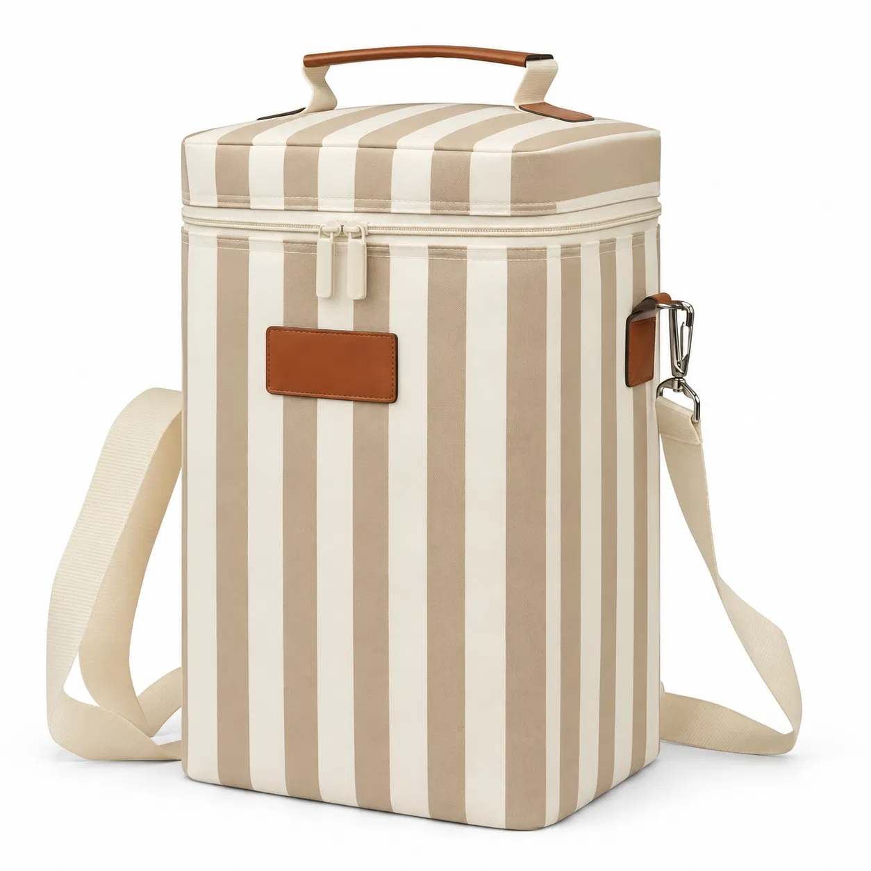 Custom Striped Wine Carrier Bag with Handle for Travel and Picnic