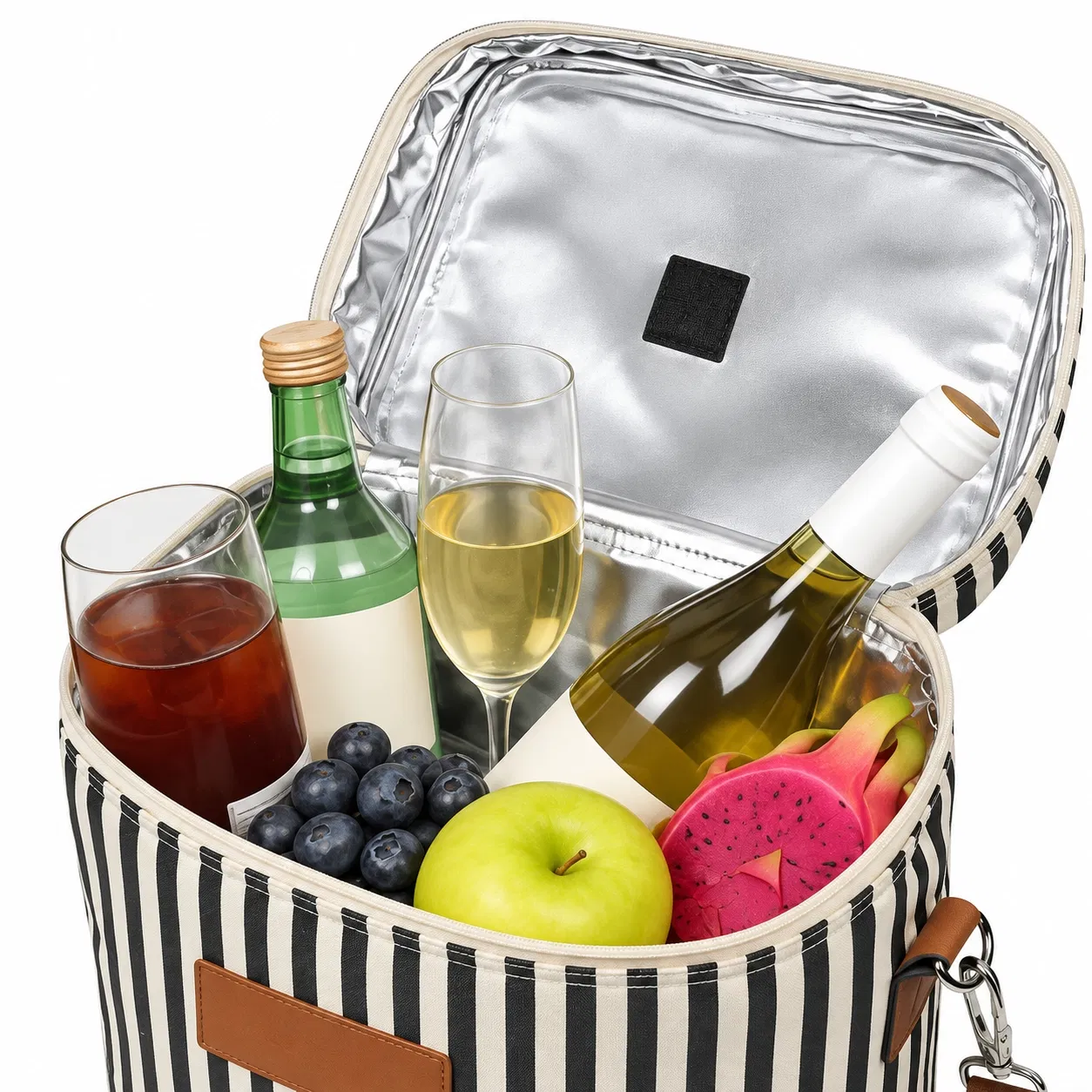 Custom Striped Wine Carrier Bag with Handle for Travel and Picnic