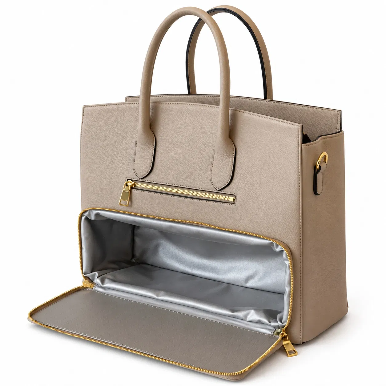 Leather Insulated Lunch Tote with PEVA Lining and Zip Closure