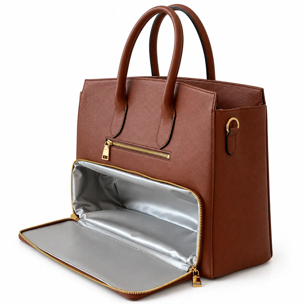 Leather Insulated Lunch Tote with PEVA Lining and Zip Closure