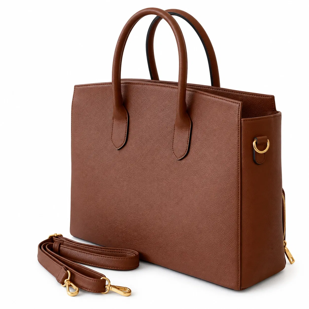 Leather Meal Prep Tote with Gold Tone Hardware and Separate Insulated Compartment