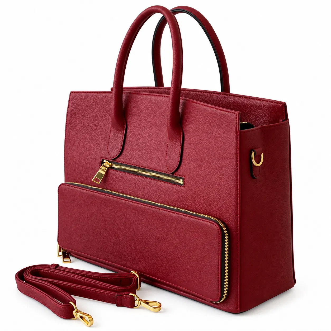 Leather Meal Prep Tote with Gold Tone Hardware and Separate Insulated Compartment