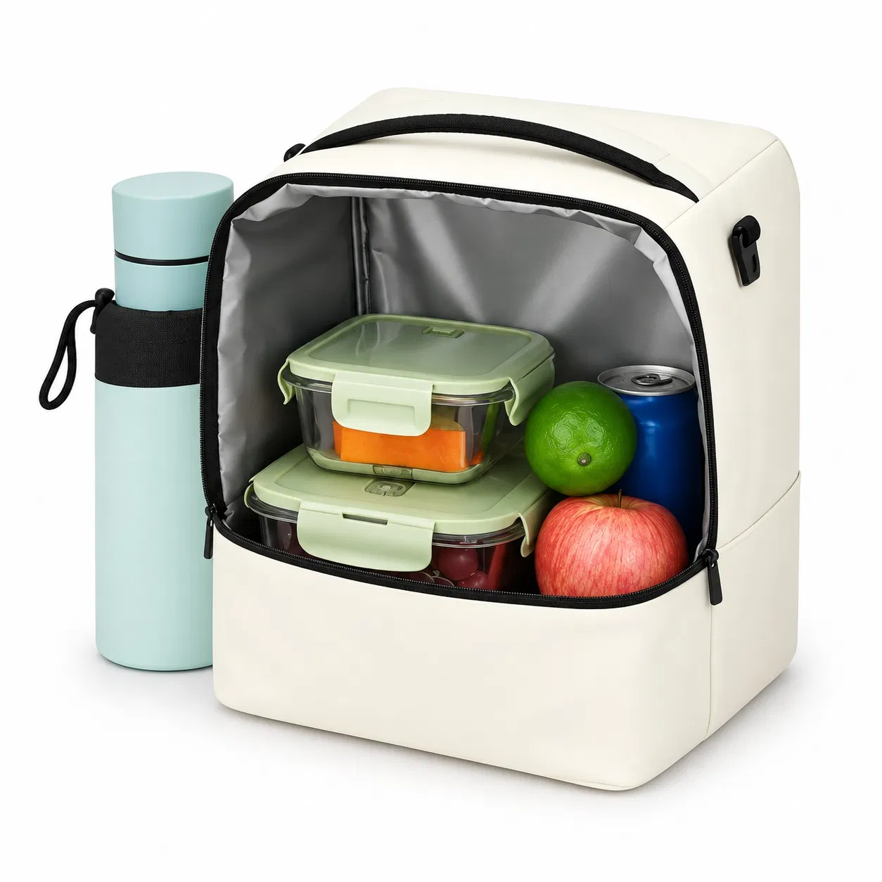 Custom Portable Lunch Bag with Front Zipper Opening and Shoulder Strap