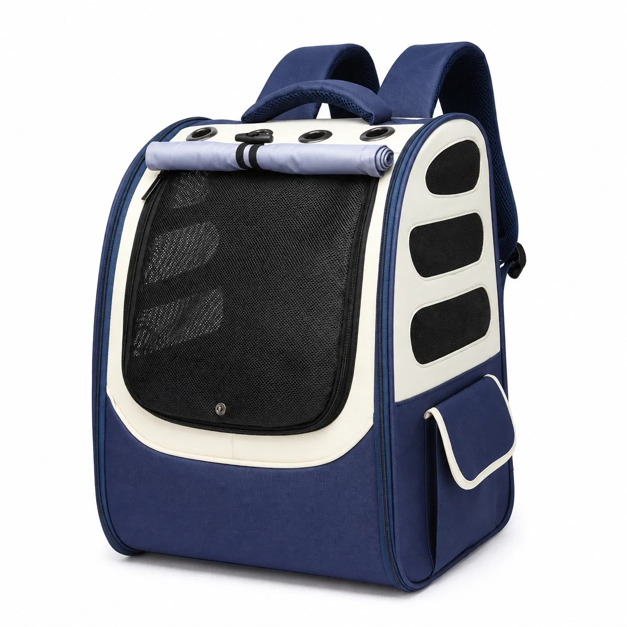 Expandable Foldable Oxford Pet Carrier Backpack with Breathable Mesh for Cats
