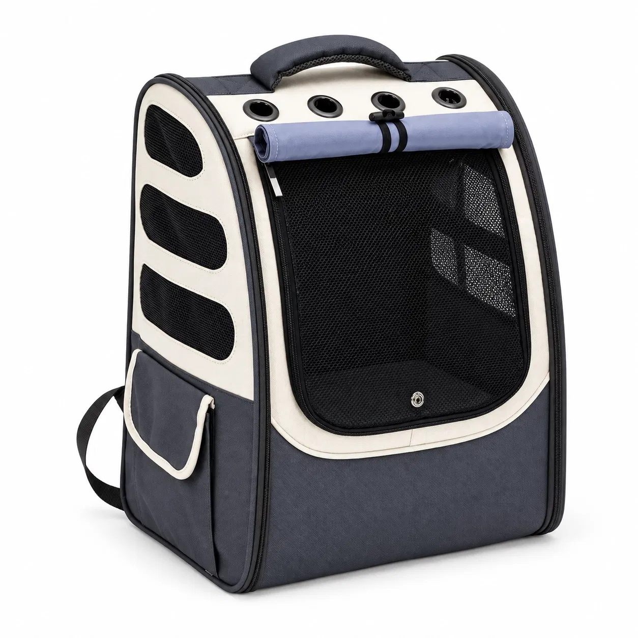 Expandable Foldable Oxford Pet Carrier Backpack with Breathable Mesh for Cats