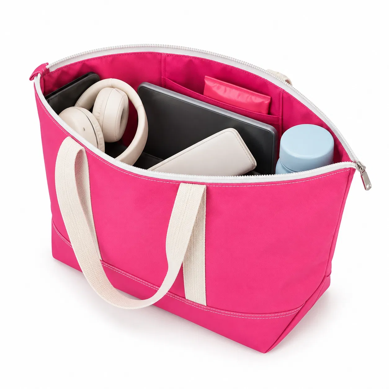 Polyester Beach Tote Bag with Zipper and Long Carry Handles