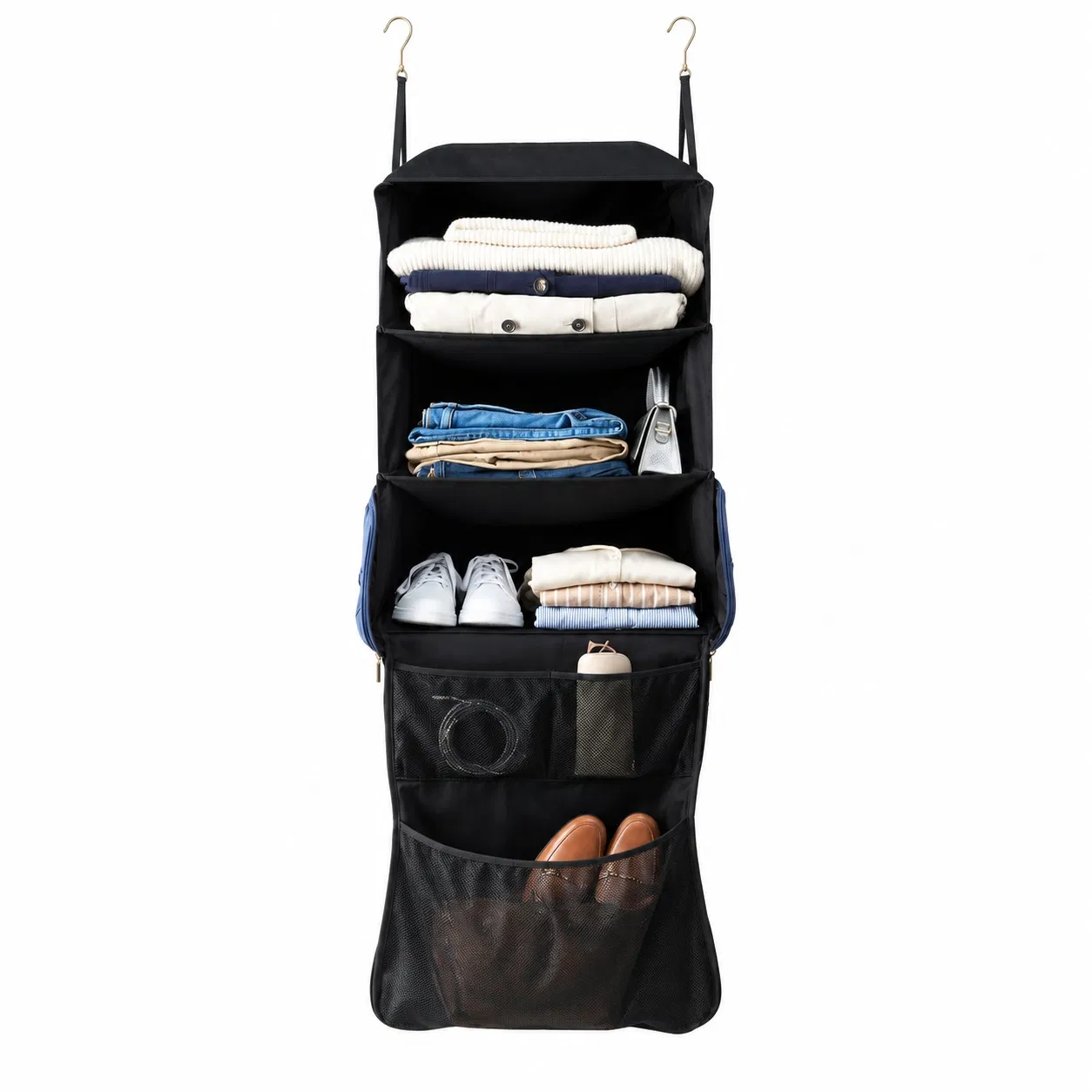 Folding Hanging Travel Organizer Bag with Shelves