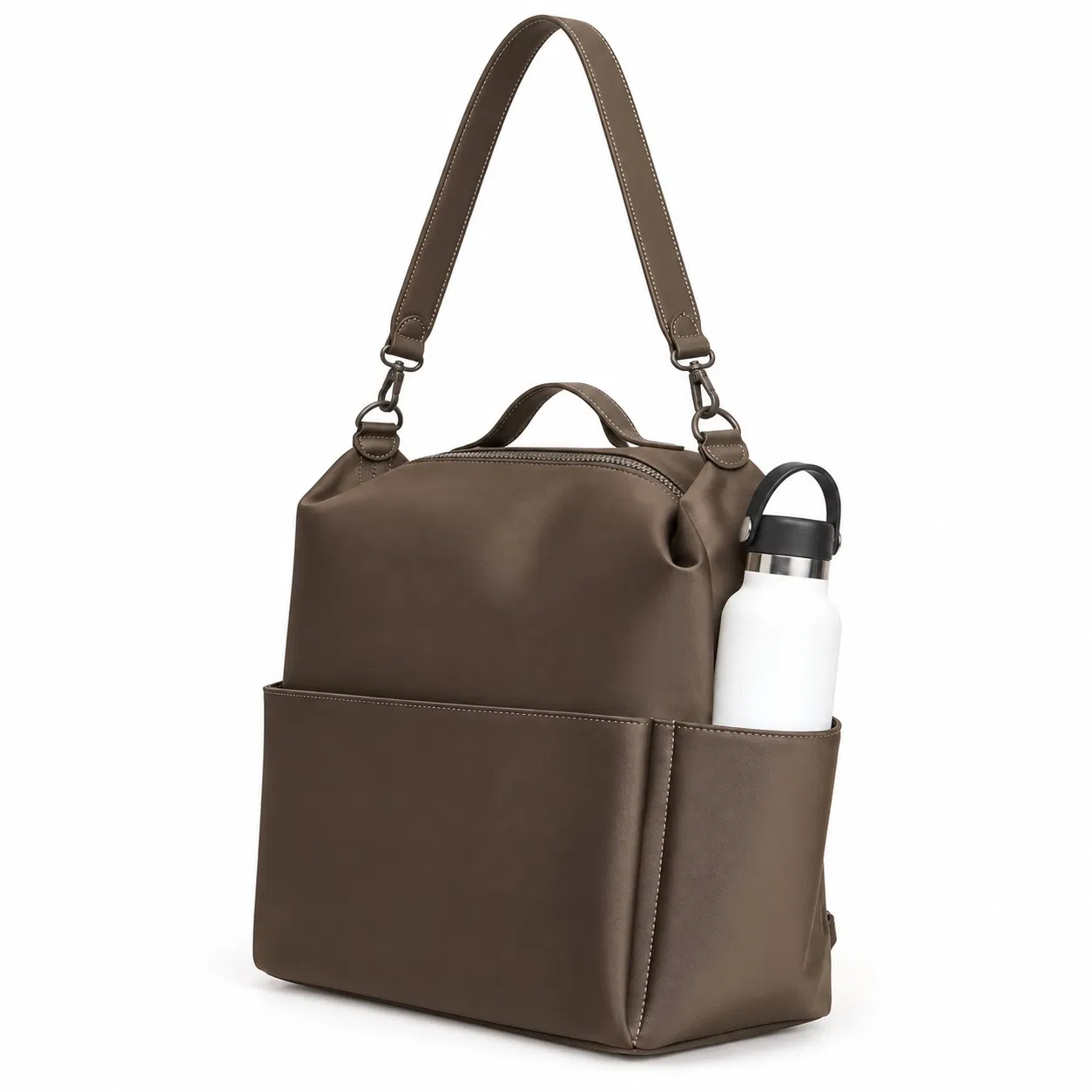 Nylon Tote Bag with Shoulder Strap and Multiple Organizer Pockets