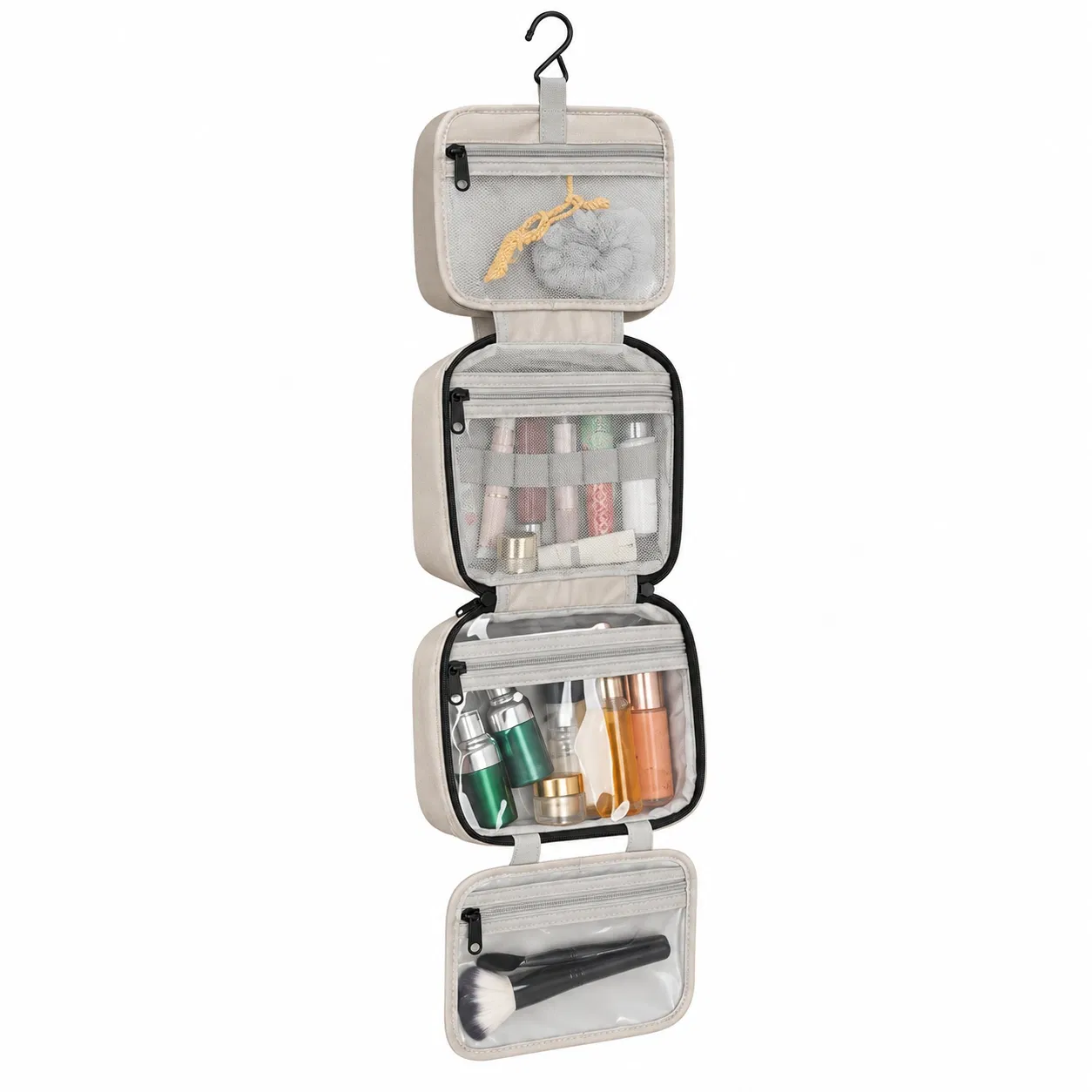 Hanging Toiletry Bag with Multiple Compartments and Carry Handles