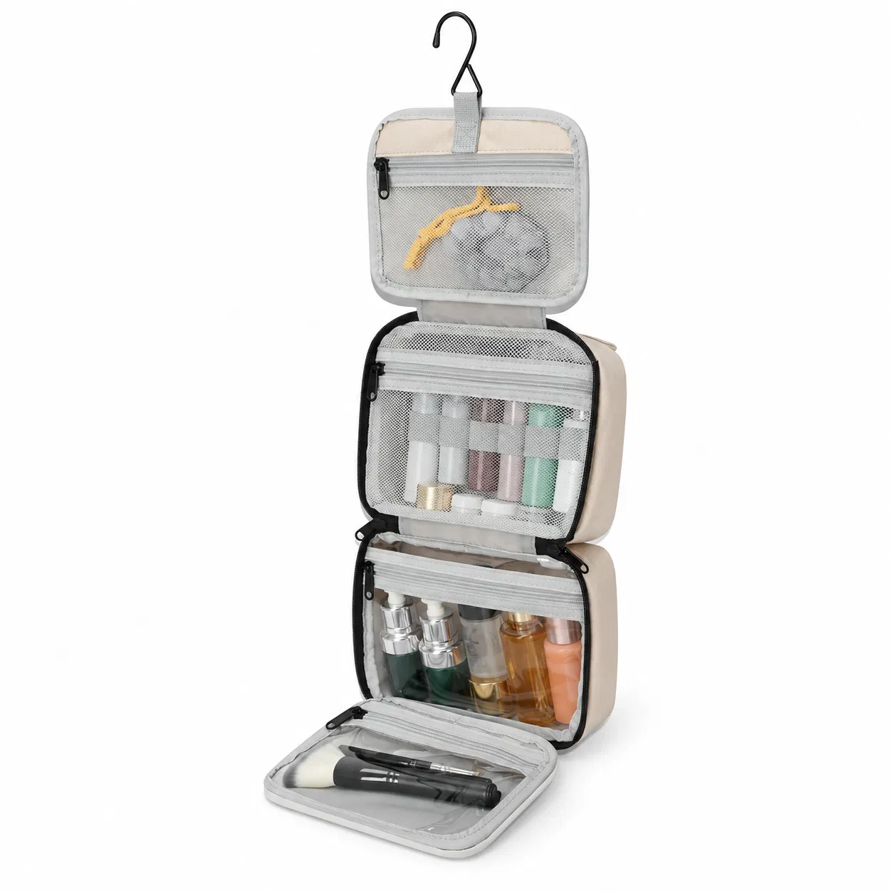 Hanging Toiletry Bag with Multiple Compartments and Carry Handles