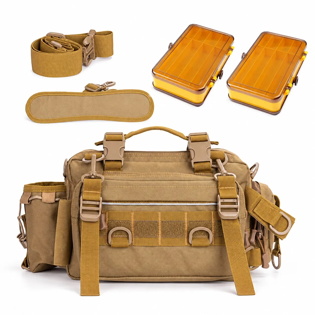 Fishing Tackle Bag with Shoulder Strap and Multiple Storage Pockets