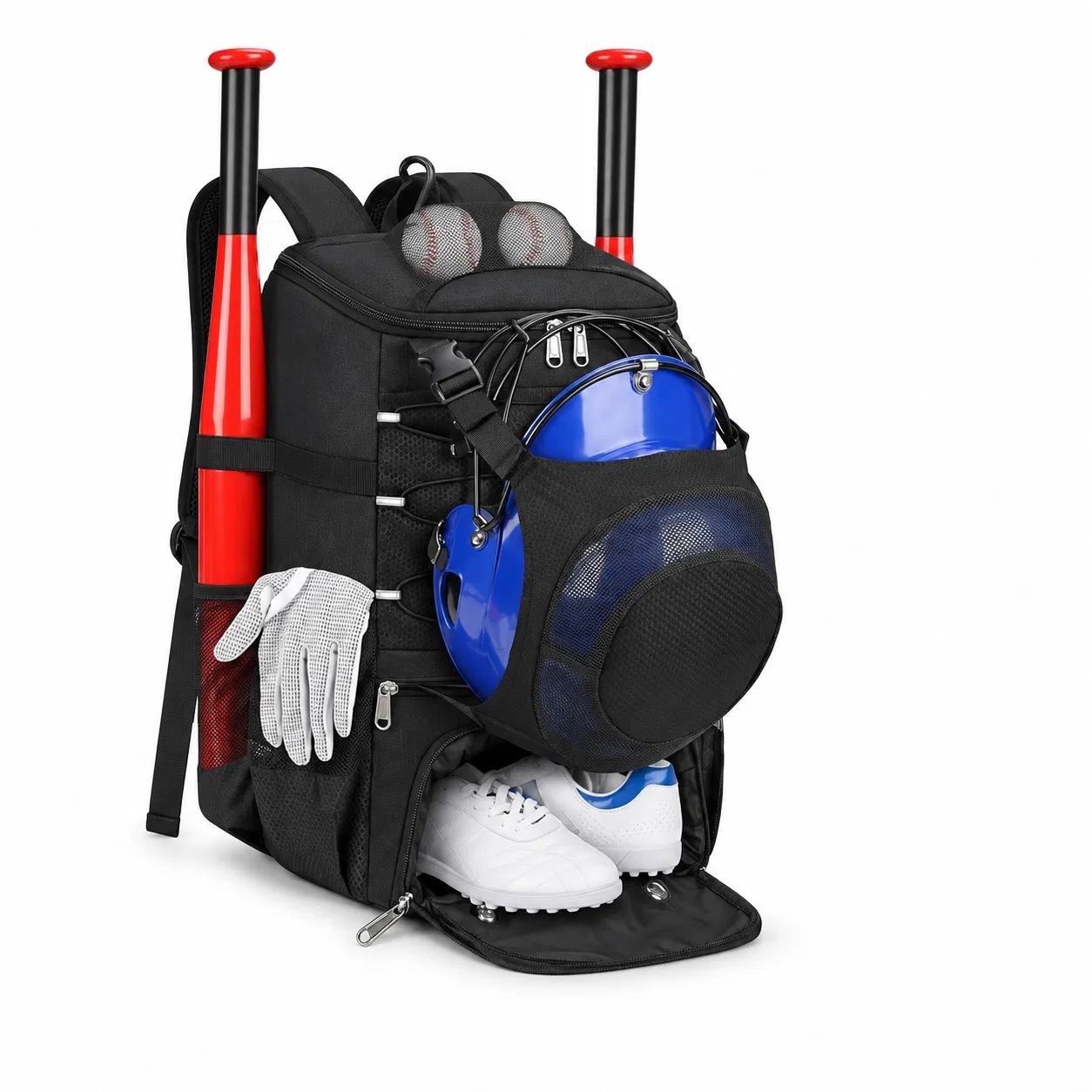 Custom Oxford Baseball Backpack with Bat Holders Helmet Carrier and Shoe Compartment