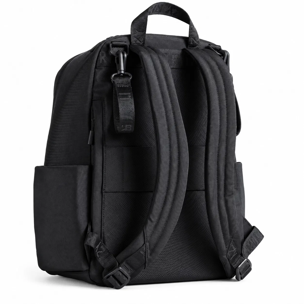 Black Nylon Diaper Backpack with Stroller Straps and Side Pockets