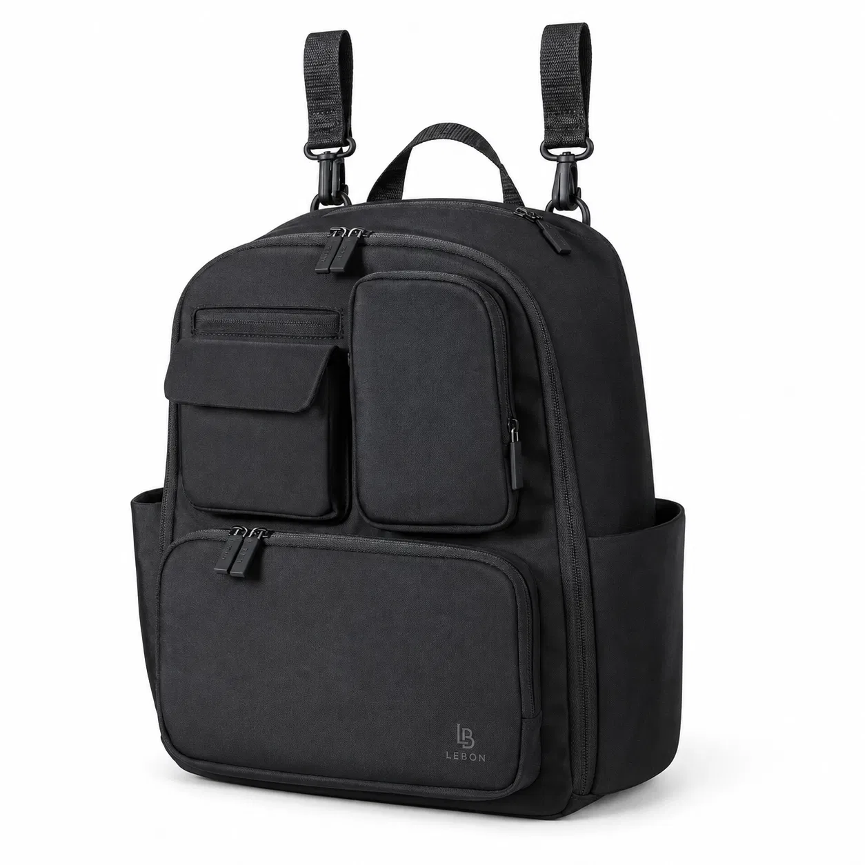 Black Nylon Diaper Backpack with Stroller Straps and Side Pockets