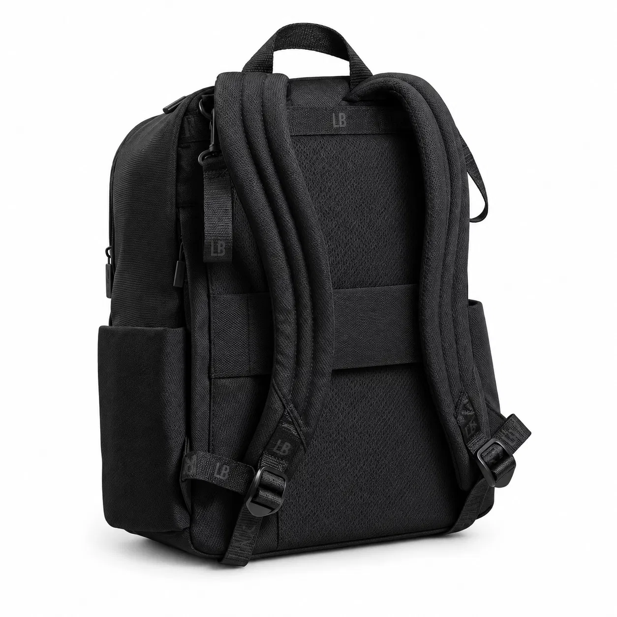 Black Nylon Diaper Backpack with Stroller Straps and Side Pockets