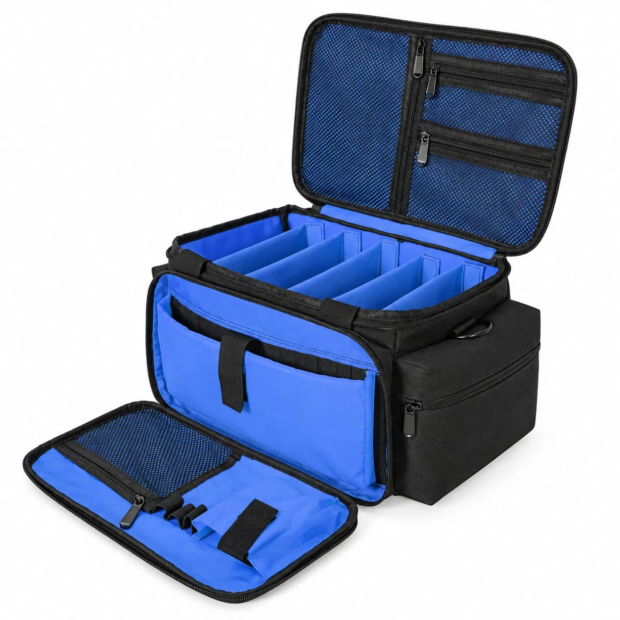 Black Padded DJ Equipment Travel Bag with Dividers and Zippered Storage