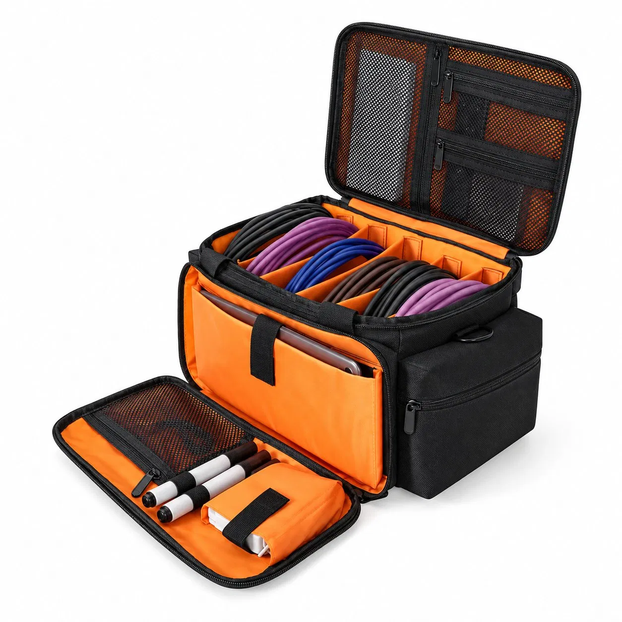 Black Padded DJ Equipment Travel Bag with Dividers and Zippered Storage