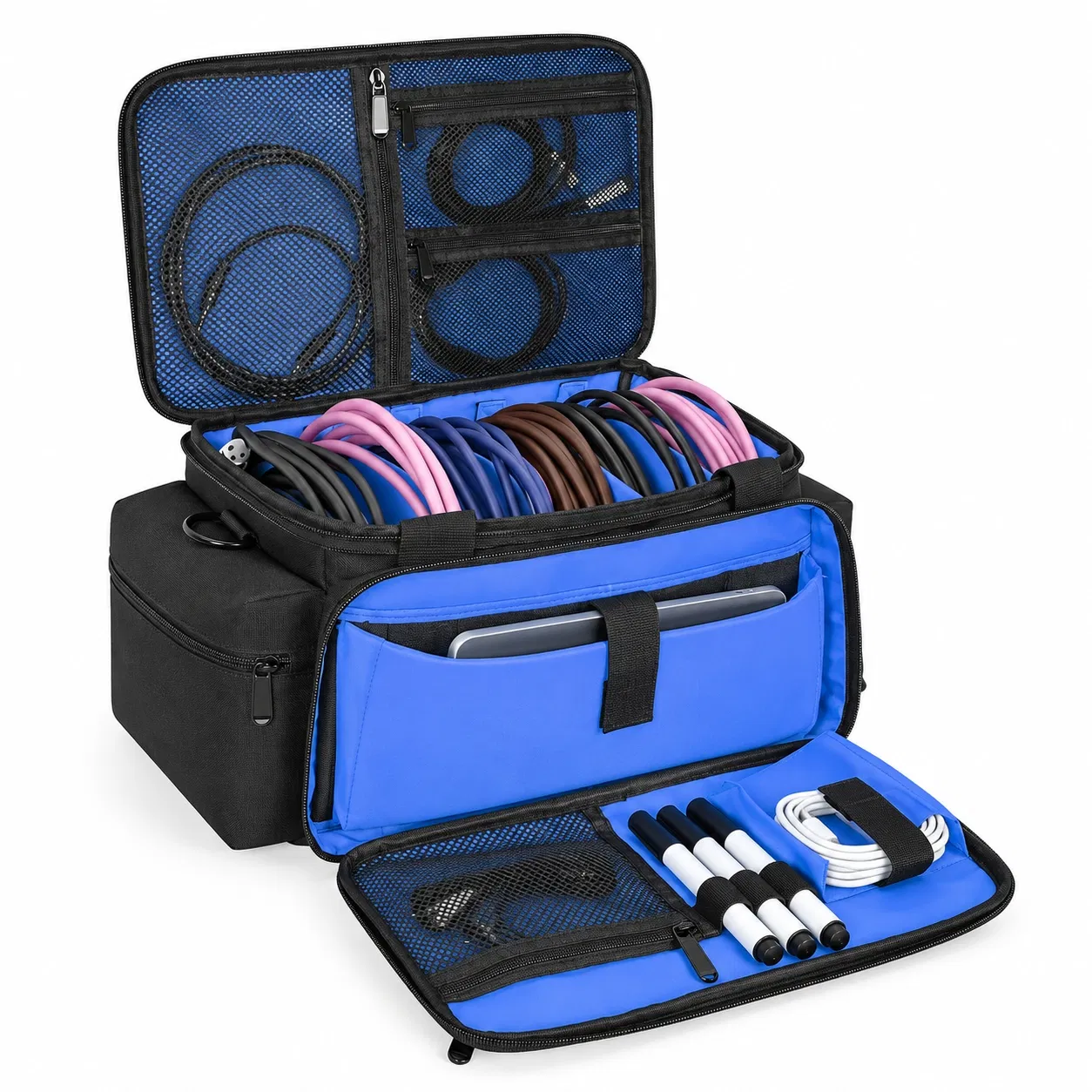 Black Padded DJ Equipment Travel Bag with Dividers and Zippered Storage