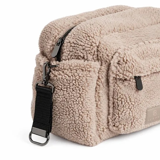 Custom Teddy Fleece Diaper Shoulder Bag with Front Pocket and Stroller Clips