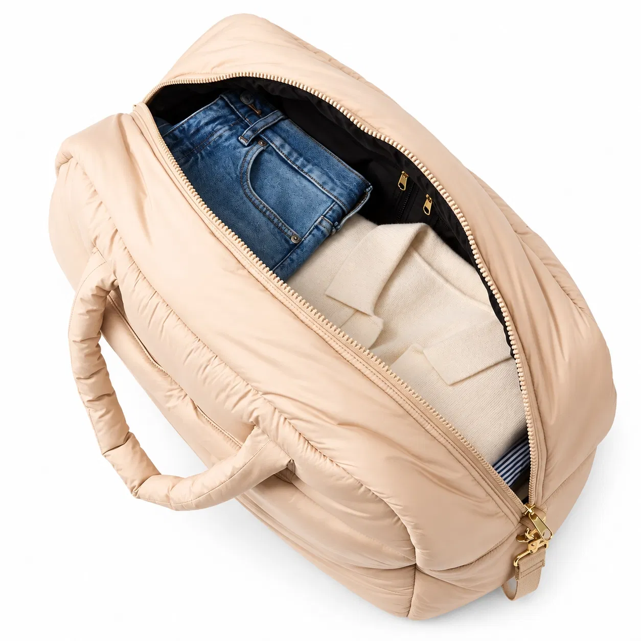 Custom Polyester Quilted Weekender Bag with Padded Handles and Shoulder Strap