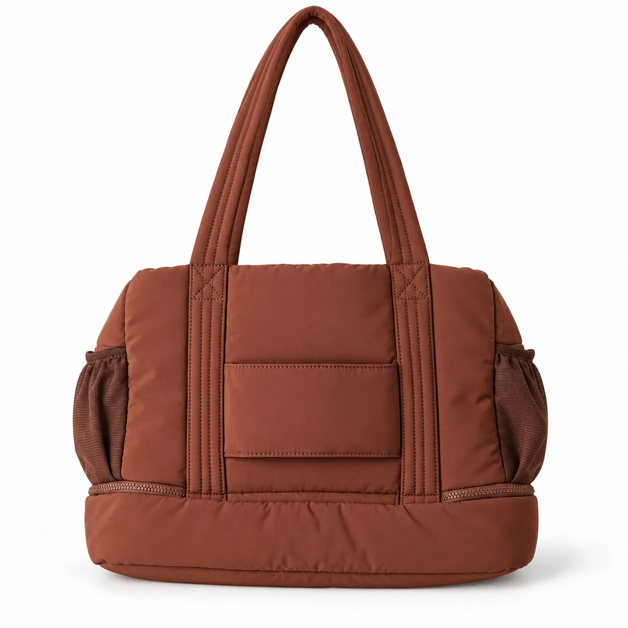 Custom Nylon Quilted Travel Bag with Lower Zipper Compartment and Shoulder Strap