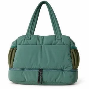 Custom Nylon Quilted Travel Bag with Lower Zipper Compartment and Shoulder Strap