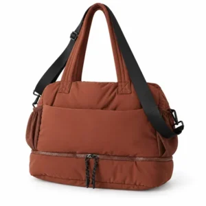 Custom Nylon Travel Tote with Mesh Pockets and Bottom Zipper Compartment
