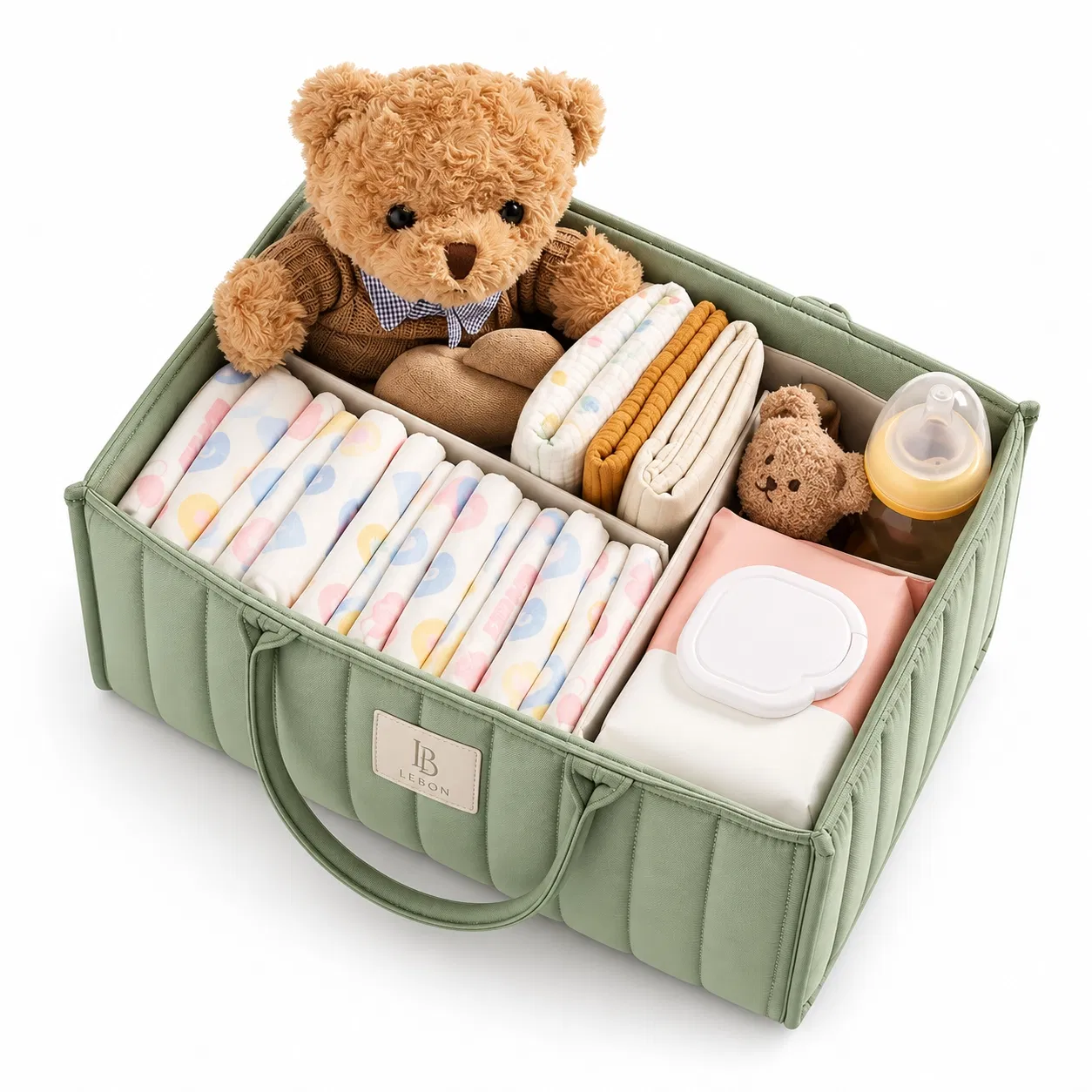 Custom Polyester Quilted Diaper Caddy Bag with Dividers and Carry Handles