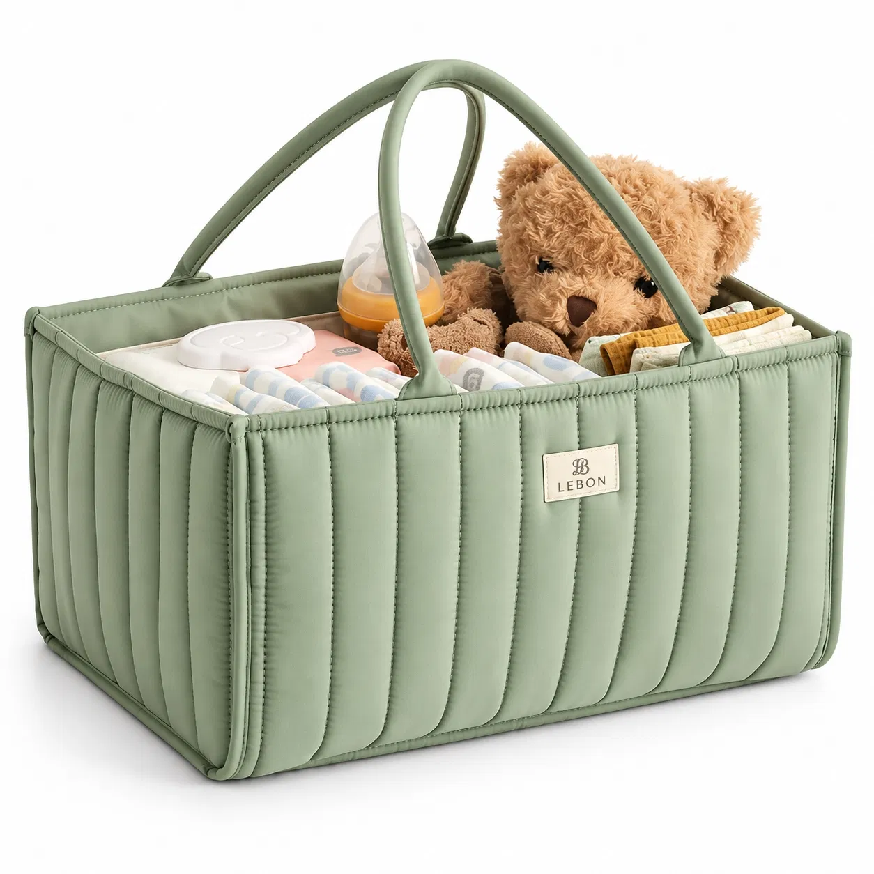 Custom Polyester Quilted Diaper Caddy Bag with Dividers and Carry Handles